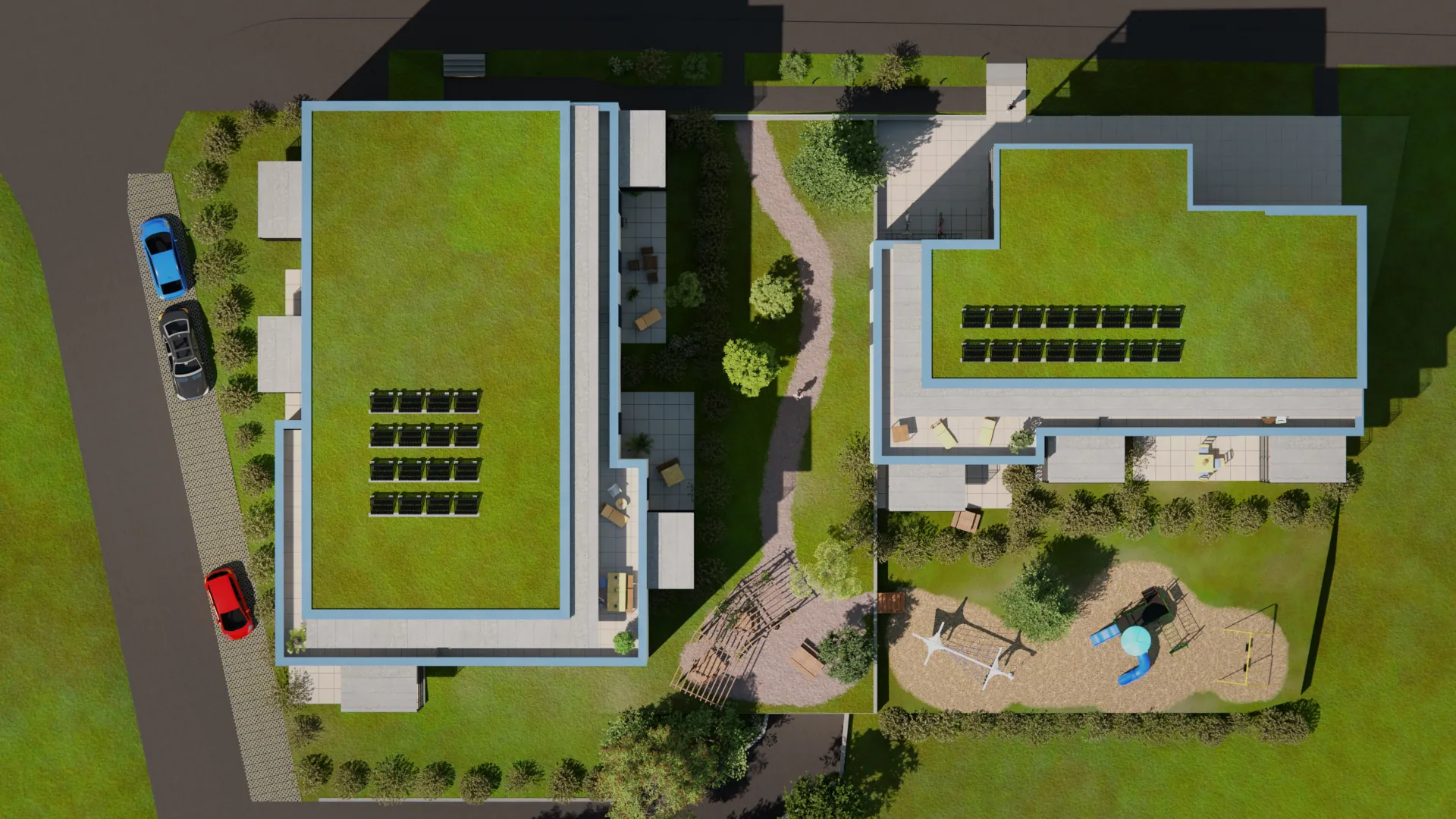 Vue du dessus des 2 immeubles